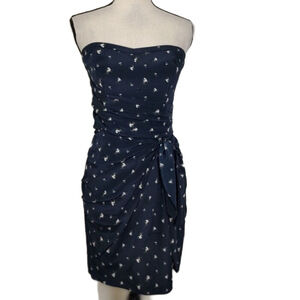 Club Monaco Harper navy blue floral silk strapless dress size 4